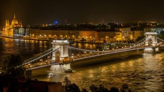 Széchenyi Bridge, Budapest, Hungary at Night