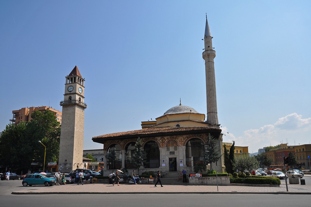 Ethem Bey Mosque And Clock Tower Tiana Front