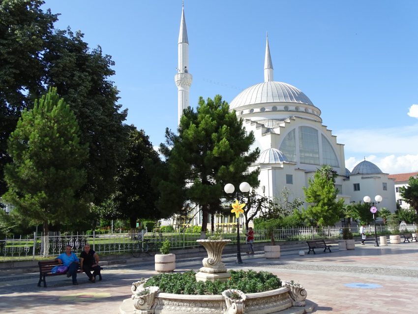 Plaza Scene with Ebu Bekr Mosque Shkodra Albania