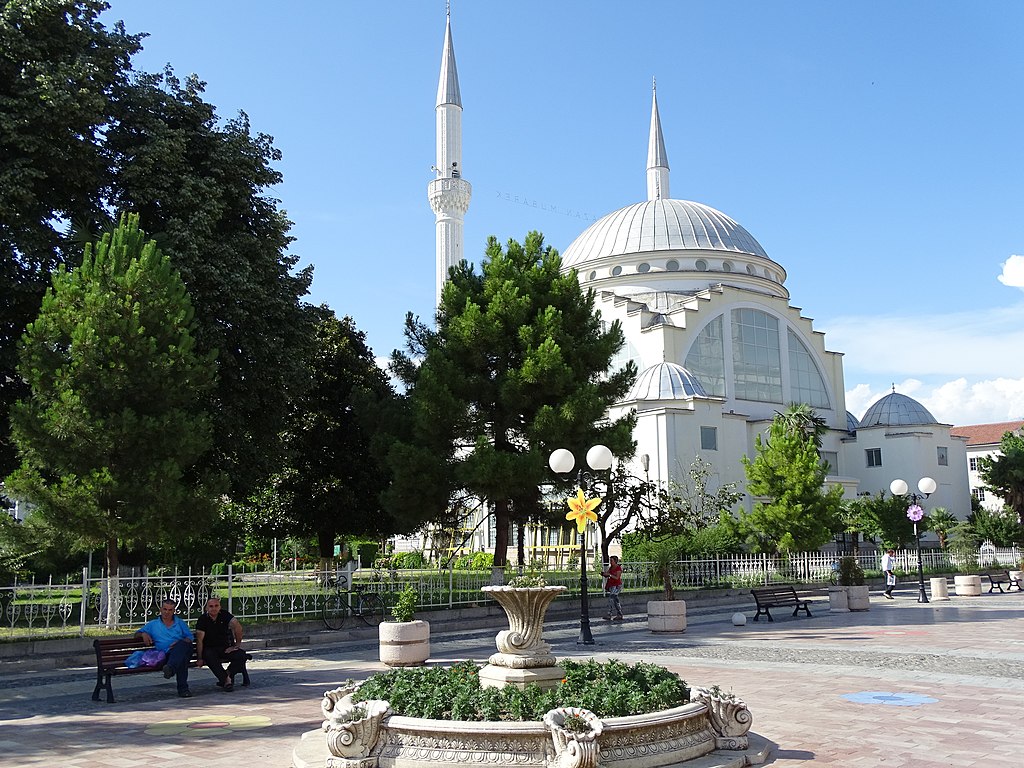 Plaza Scene With Ebu Bekr Mosque Shkodra Albania