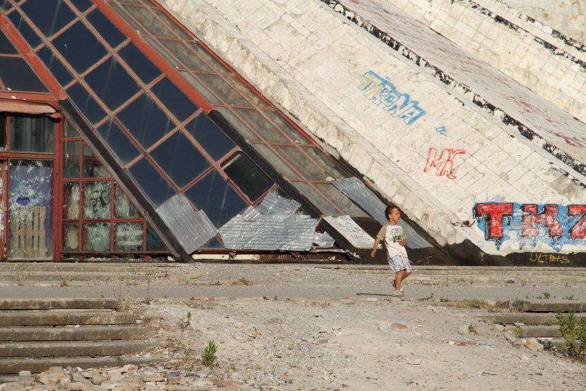 The famous pyramid which was built after Enver Hoxhas death in his memory