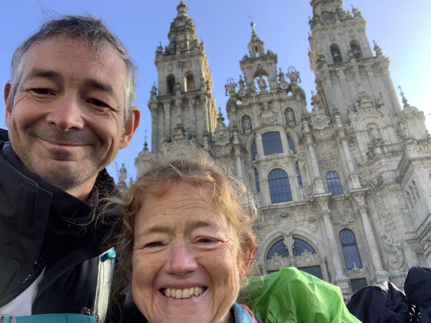 Andrew and Moira finishing Camino at Santiago de Compostela