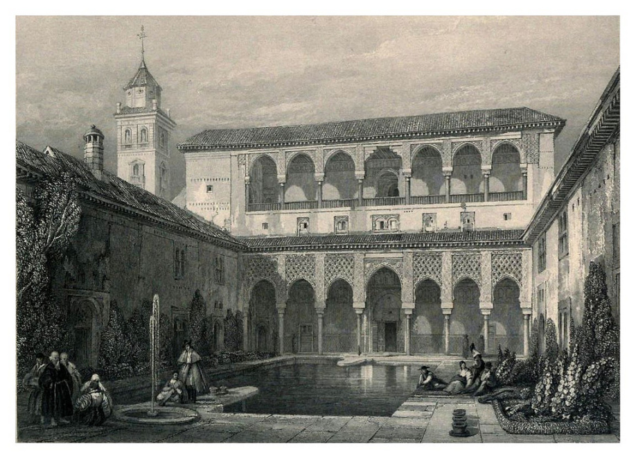 Patio De La Alberca Tourist In Spain Granada 1835 David Roberts