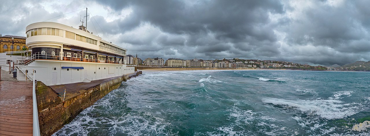 Exterior Of Real Club Nautico De San Sebastian On A Stormy Day