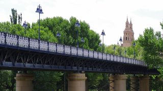 Iron bridge and cathedral Logrono