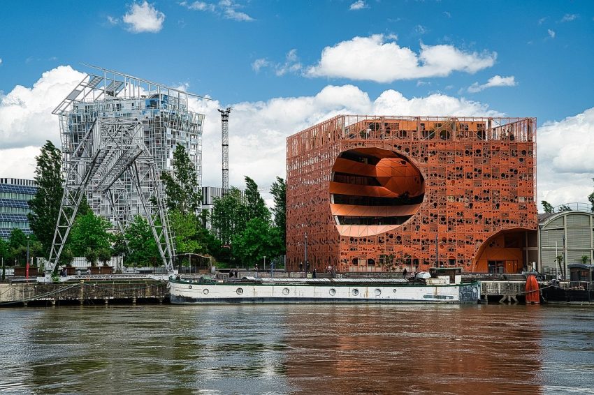Le Cube Orange from across the river, Lyon