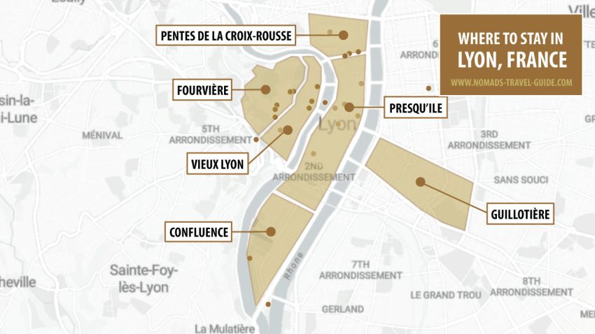 Map of Best Areas to Stay in Lyon