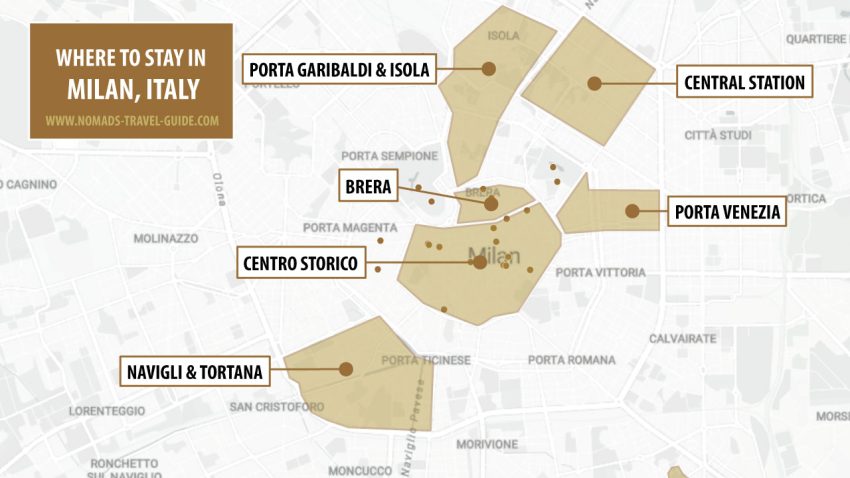 Map of where to stay in Milan