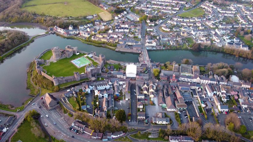 Pembroke Castle and Main Street, Pembrokeshire, Wales