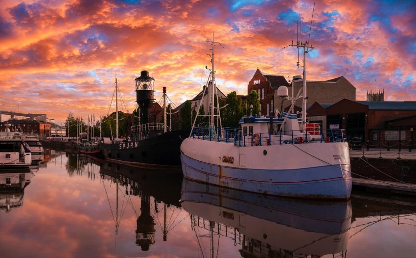 sunset at hull marina