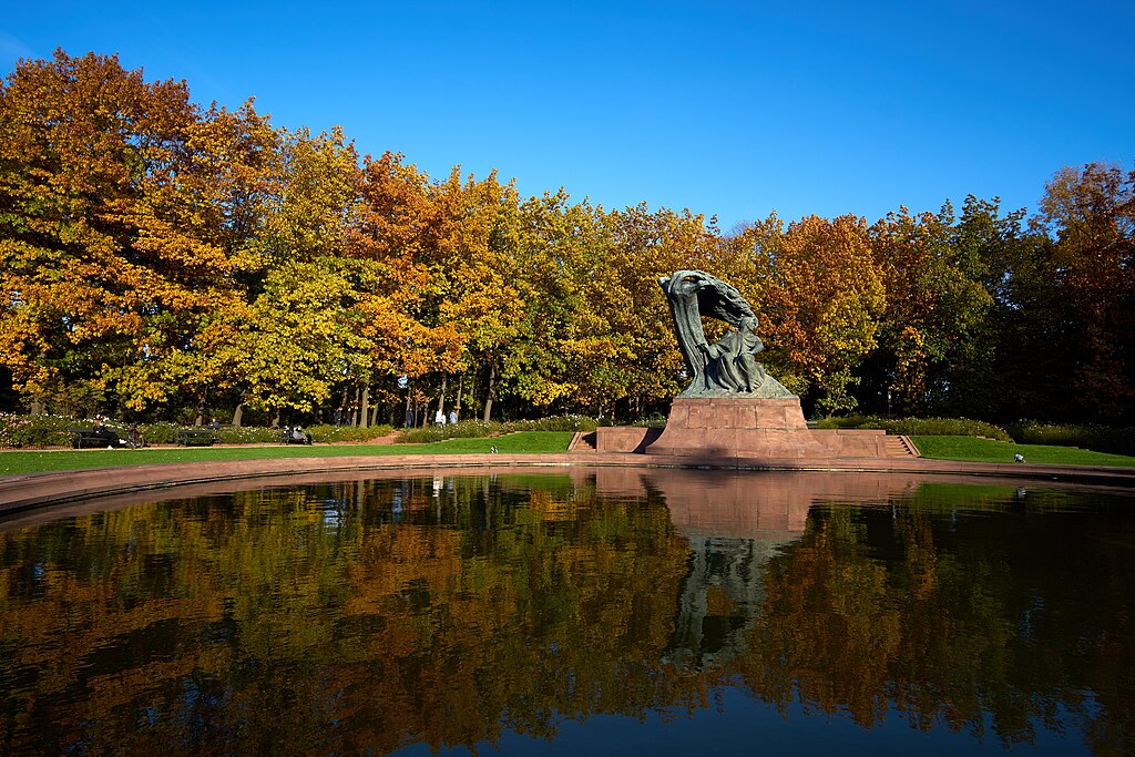 Chopin Monument In Autumn Colors