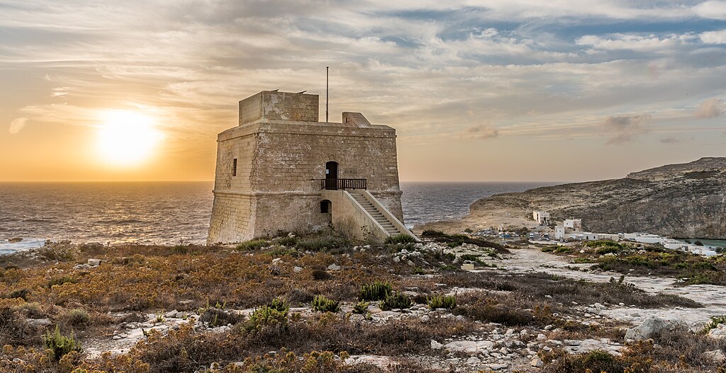 Dwejra Tower In Gozo, During Sunset