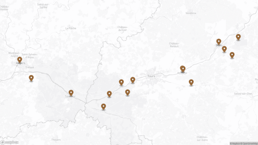 Map of the 15 Best Castles to See in the Loire Valley, France walking route with 15 stops in Loire Valley.