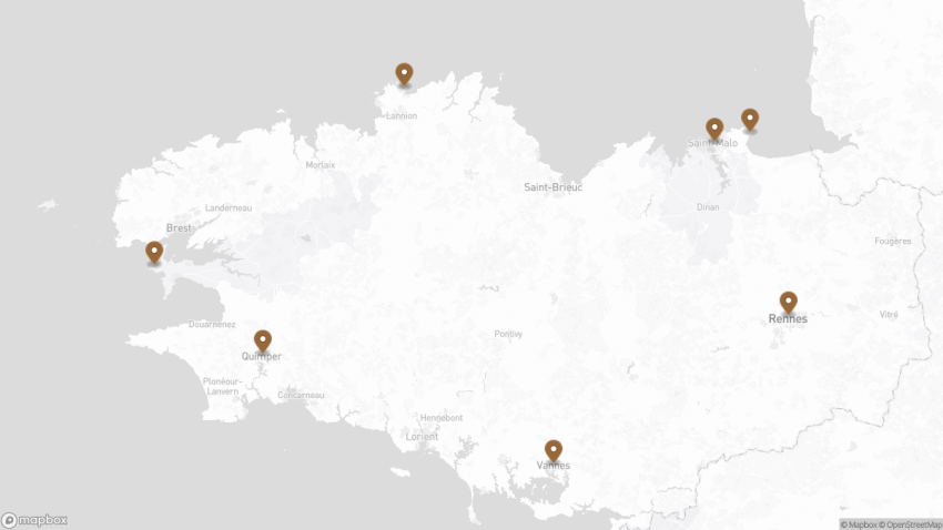 Map of the A Road Trip Through Brittany, France walking route with 7 stops in Brittany.