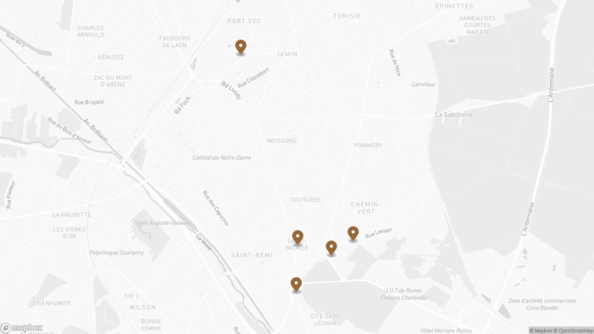 Map of the The Champagne Houses of Reims: A Sparkling Experience walking route with 5 stops in Reims.