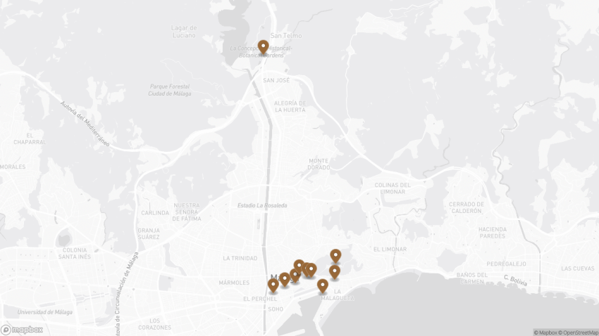 Map of the 10 Best Things to Do in Málaga, Spain walking route with 10 stops in Málaga.