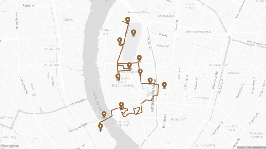 Map of the Bangkok’s Old Town: A Self-Guided Walking Tour walking route with 12 stops in Bangkok.