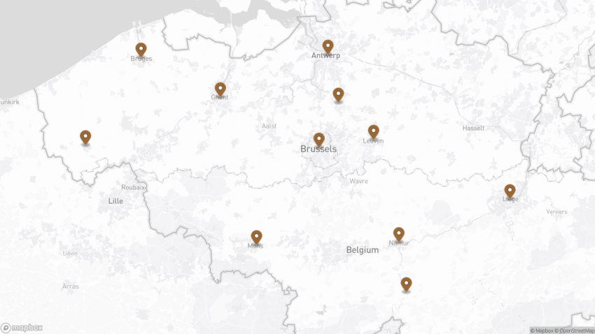 Map of the Best Cities to Visit in Belgium walking route with 11 stops.