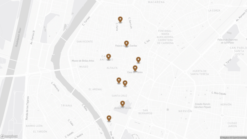 Map of the Best Palaces to Explore in Seville, Spain walking route with 9 stops in Seville.