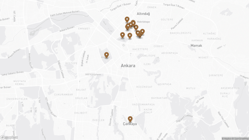 Map of the Best Places to See in Ankara walking route with 15 stops in Ankara.