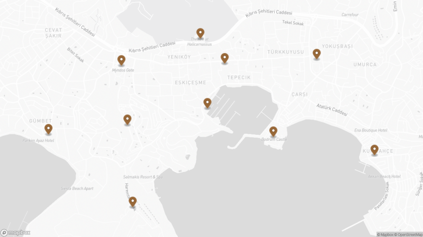 Map of the Best Places to See in Bodrum, Turkey walking route with 10 stops in Bodrum.