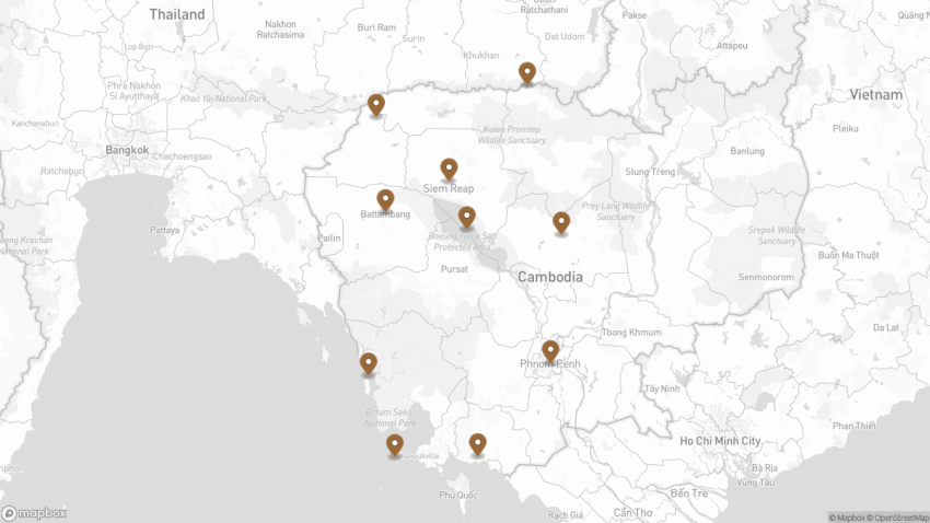 Map of the 10 Best Places to Visit in Cambodia walking route with 10 stops in Phnom Penh.