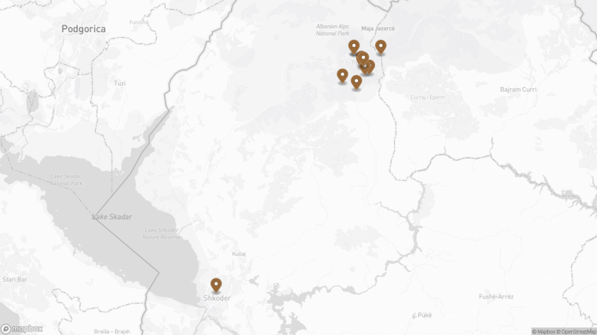 Map of the 11 Best Things to Do in Theth National Park, Albania walking route with 11 stops in Theth.