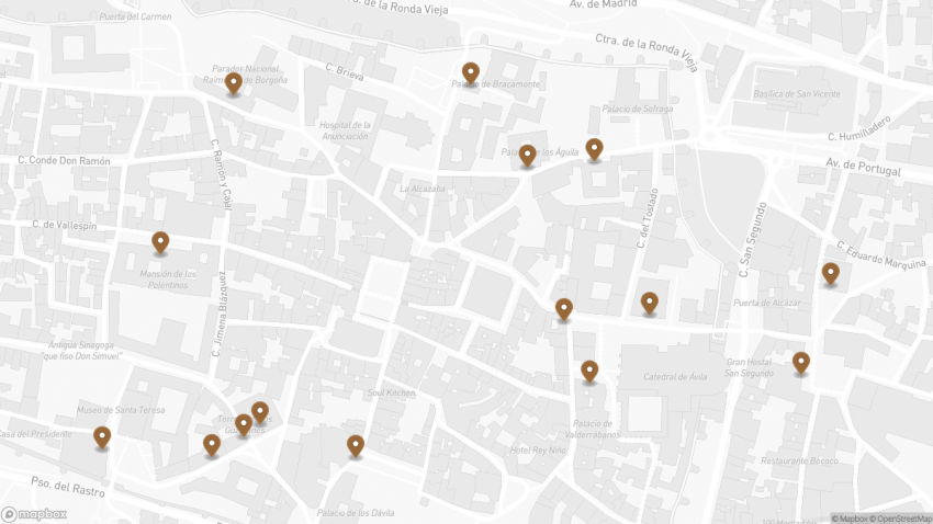 Map of the 15 Best Palaces in Avila, Spain walking route with 15 stops in Ávila.