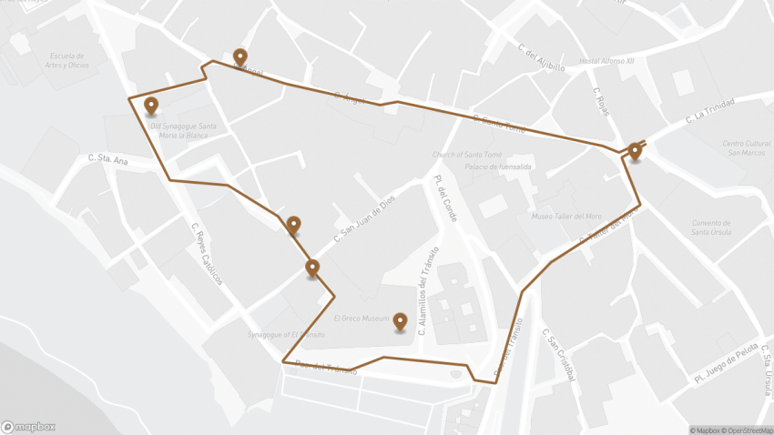 Map of the Exploring the Jewish Quarter of Toledo walking route with 6 stops in Toledo.