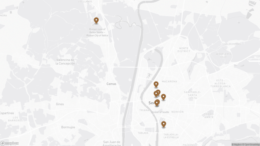 Map of the Discover Roman Seville: Ancient Ruins, History & Highlights walking route with 8 stops in Seville.