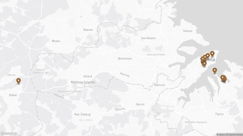 Map of the Malta: Tracing the Legacy of the Knights of St. John walking route with 13 stops in Valletta.