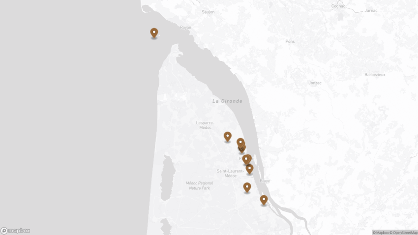 Map of the Médoc Wine & Heritage Road Trip walking route with 10 stops in Bordeaux.
