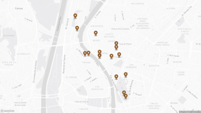 Map of the Must-Visit Museums In Seville, Spain walking route with 15 stops in Seville.