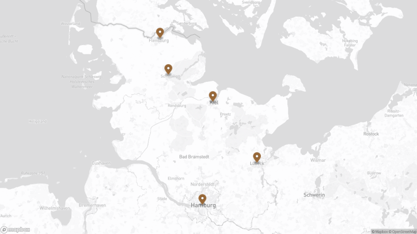 Map of the Northern Germany Road Trip: A Scenic Journey from Hamburg to Flensburg walking route with 5 stops in Hamburg & Schleswig-Holstein.