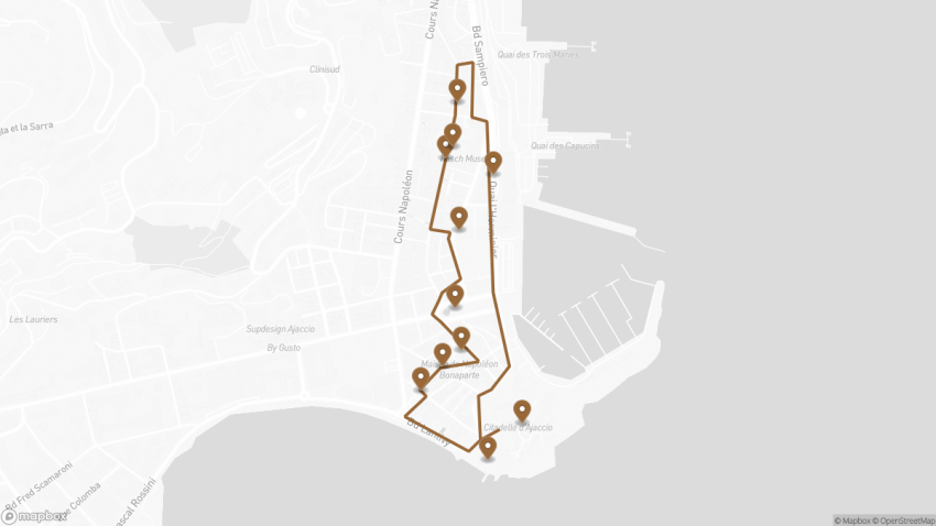 Map of the Self-Guided Walking Tour of Ajaccio walking route with 11 stops in Ajaccio.
