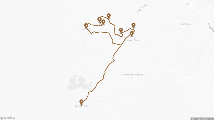 Map of the Self-Guided Walking Tour of Gjirokastër, Albania walking route with 8 stops in Gjirokastër.