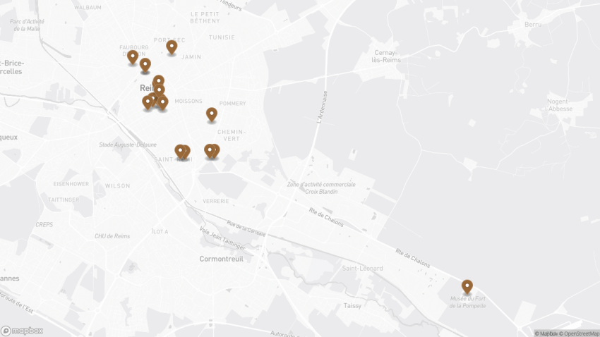 Map of the Best Places to Visit in Reims: Champagne, Cathedrals & Culture walking route with 18 stops in Reims.