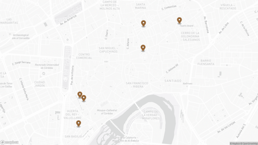Map of the Visiting Córdoba’s Patios: A Guide to the City’s Floral Courtyards walking route with 6 stops in Córdoba.