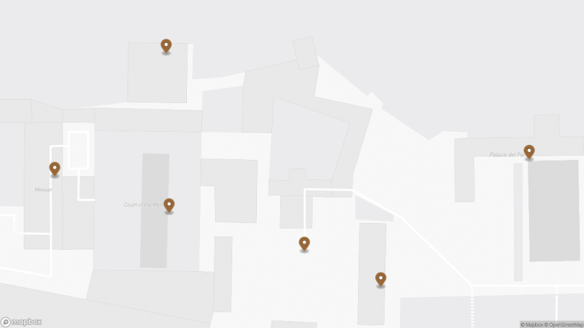 Map of the The Nasrid Palaces: The Heart of the Alhambra walking route with 6 stops in Granada.