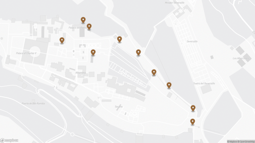 Map of the Walk the Paseo de las Torres in Granada: Views, Towers & History walking route with 10 stops in Granada.