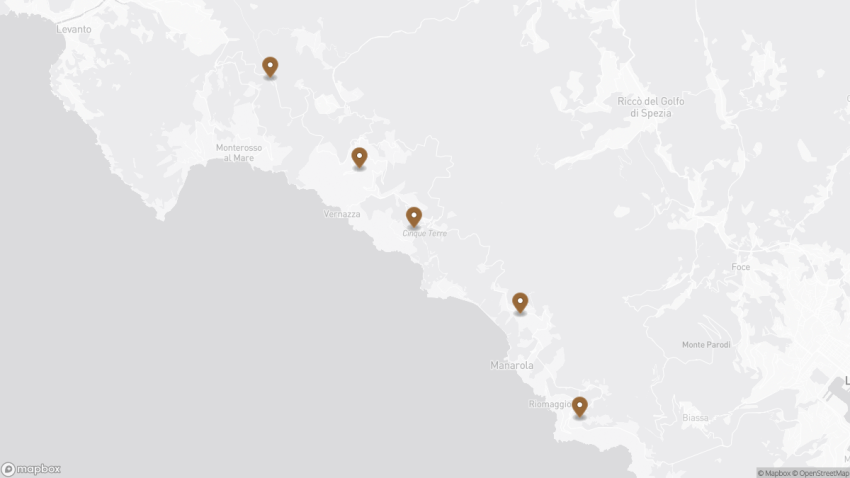 Map of the Walking Cinque Terre’s Sanctuaries Way: Map, Route & Highlights walking route with 5 stops in Manarola.