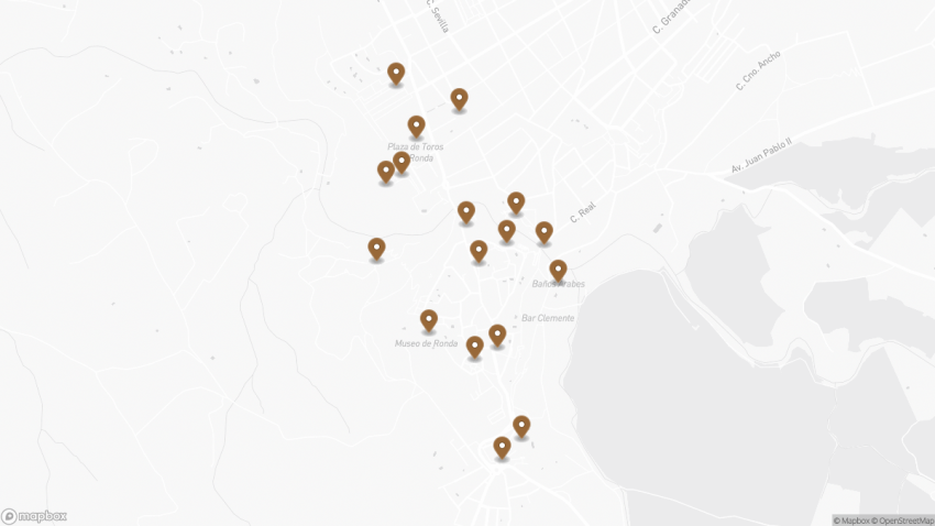 Map of the Self-Guided Walking Tour of Ronda, Spain walking route with 17 stops in Ronda.