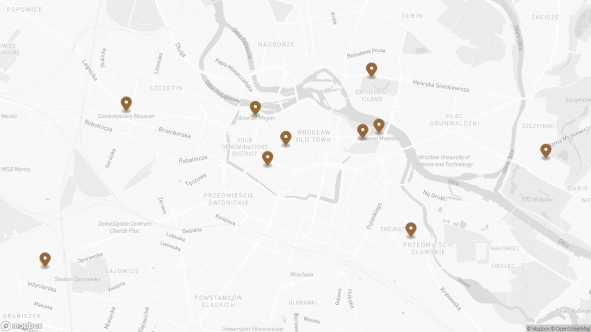 Map of the 10 Best Museums to Visit in Wrocław: Art, History & Hidden Gems walking route with 10 stops in Wrocław.