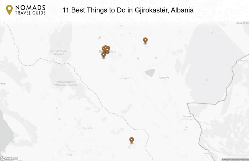Map of the 11 Best Things to Do in Gjirokastër, Albania walking route with 11 stops in Gjirokastër.