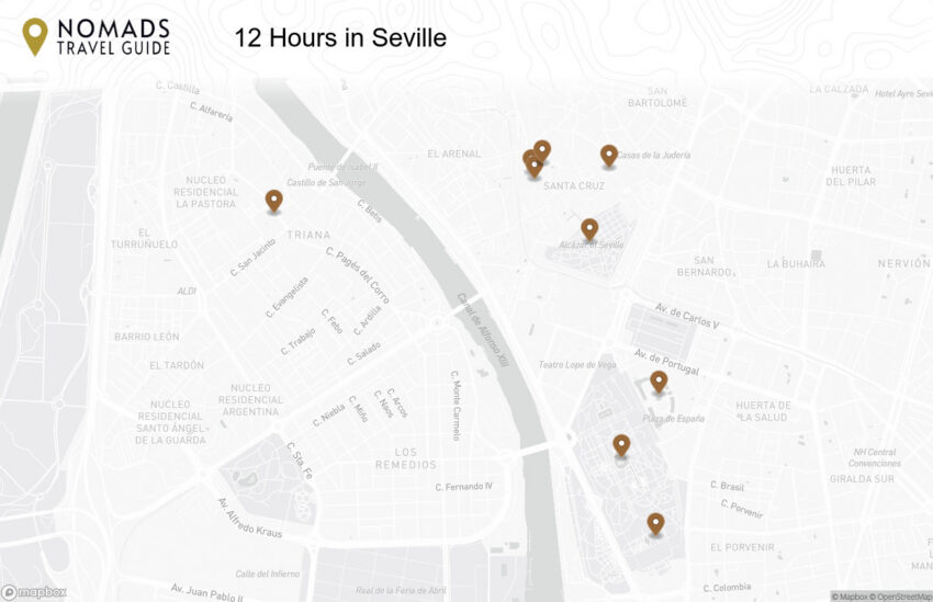 Map of the 12 Hours in Seville: Top Sights and Things to Do walking route with 9 stops in Seville.
