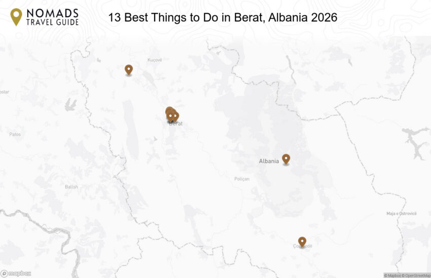 Map of the 13 Best Things to Do in Berat, Albania walking route with 13 stops in Berat.