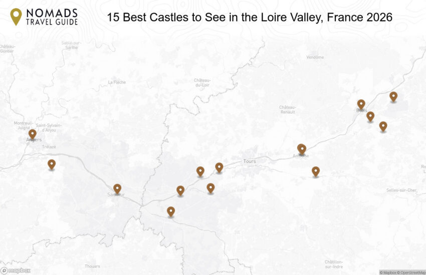 Map of the 15 Best Castles to See in the Loire Valley, France walking route with 15 stops in Loire Valley.