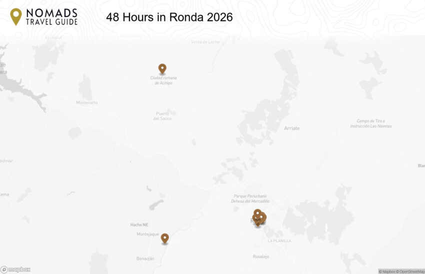 Map of the 48 Hours in Ronda: The Perfect Two-Day Itinerary walking route with 9 stops in Ronda.