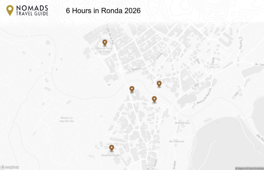 Map of the 6 Hours in Ronda: What to See on a Short Visit walking route with 5 stops in Ronda.