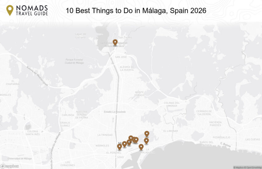 Map of the 10 Best Things to Do in Málaga, Spain walking route with 10 stops in Málaga.